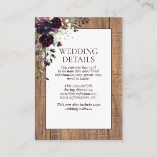 Rustic Plum Purple Floral Wood Details Enclosure Card