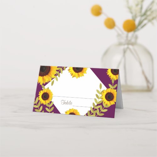 Rustic Plum Sunflower Table Number Place Cards
