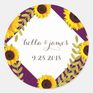 Rustic Plum Sunflower Wedding Stickers