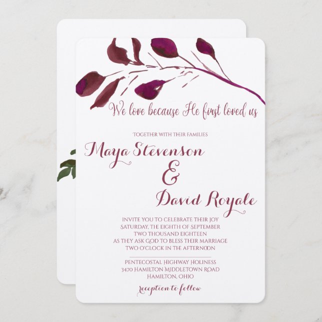 Rustic Plum | We love because He first loved us Invitation (Front/Back)