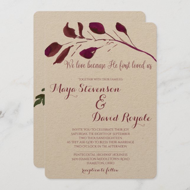 Rustic Plum | We love because He first loved us Invitation (Front/Back)