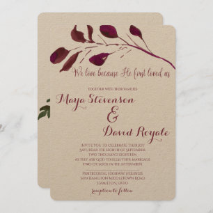 Rustic Plum We love because He first loved us Invitation