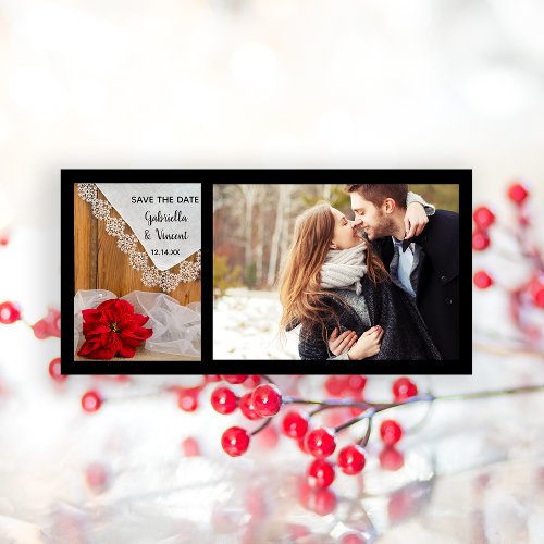 Rustic Poinsettia and Lace Winter Save the Date