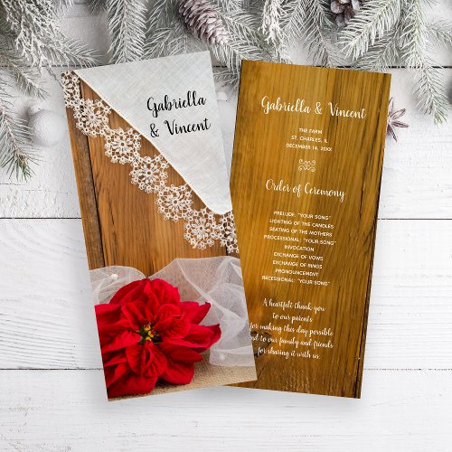 Rustic Poinsettia and Lace Winter Wedding Program