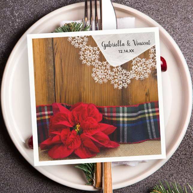 Rustic Poinsettia and Plaid Country Winter Wedding Napkins (Creator Uploaded)