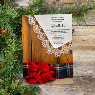 Rustic Poinsettia and Plaid Winter Bridal Shower Invitation