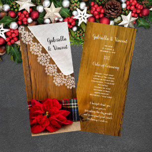 Rustic Poinsettia and Plaid Winter Wedding Program