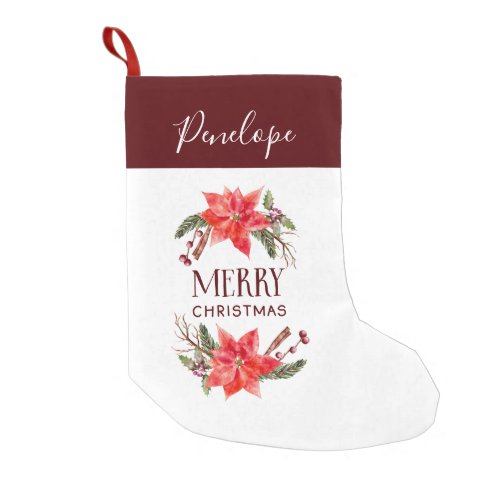 Rustic Poinsettia and Winter Botanicals Small Christmas Stocking