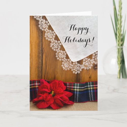 Rustic Poinsettia Business Country Christmas Holiday Card