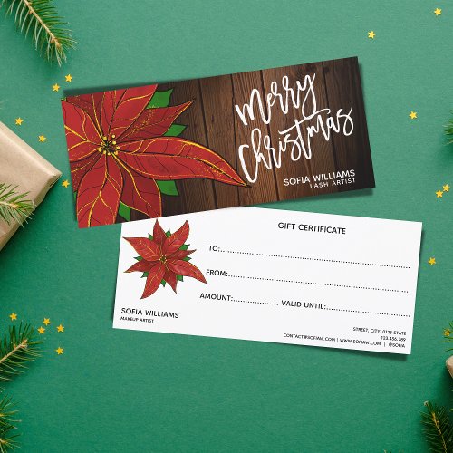 Rustic Poinsettia Christmas Certificate Gift Card