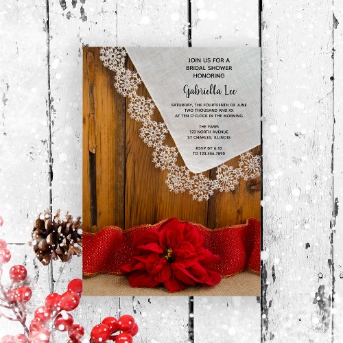 Rustic Poinsettia Country Winter Bridal Shower Invitation