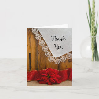 Rustic Poinsettia Country Winter Wedding Thank You Card