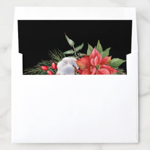 Rustic Poinsettia Floral Christmas Black Wedding Envelope Liner