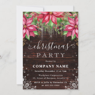 Rustic Poinsettia Floral Company Christmas Party Invitation