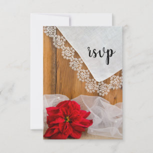 Rustic Poinsettia Lace Country Winter Wedding RSVP Card