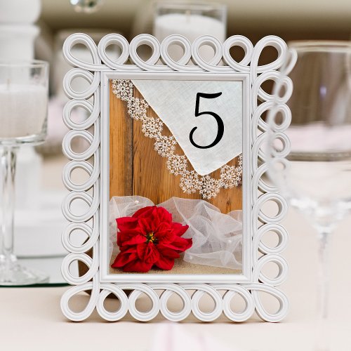 Rustic Poinsettia Lace Winter Wedding Table Number