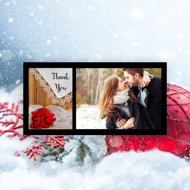 Rustic Poinsettia Lace Winter Wedding Thank You Card (Creator Uploaded)