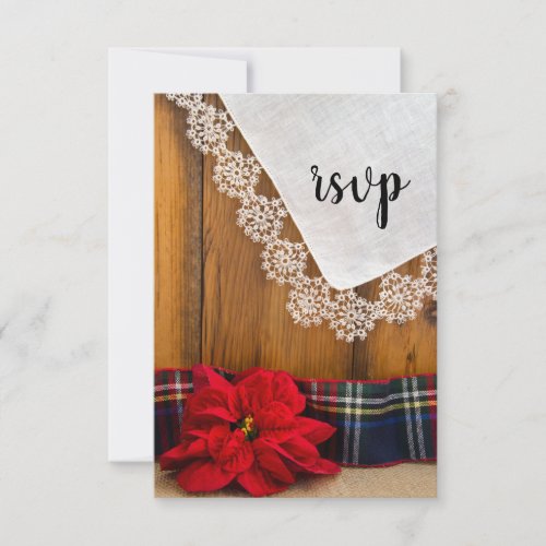 Rustic Poinsettia Plaid Winter Barn Wedding RSVP