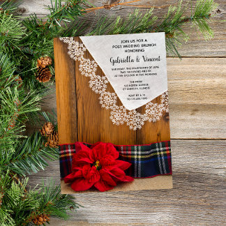 Rustic Poinsettia Plaid Winter Post Wedding Brunch Invitation
