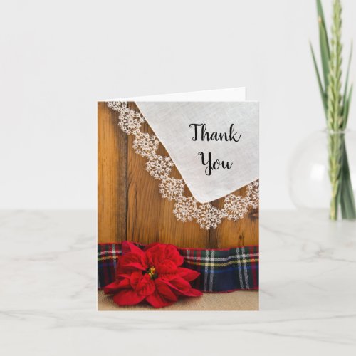 Rustic Poinsettia Plaid Winter Wedding Thank You