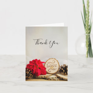 Rustic Poinsettia Woodland Wedding Thank You Card