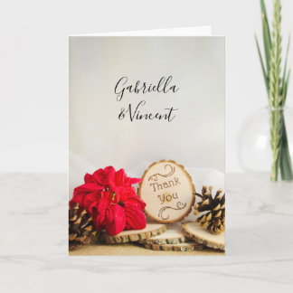Rustic Poinsettia Woodland Wedding Thank You Card