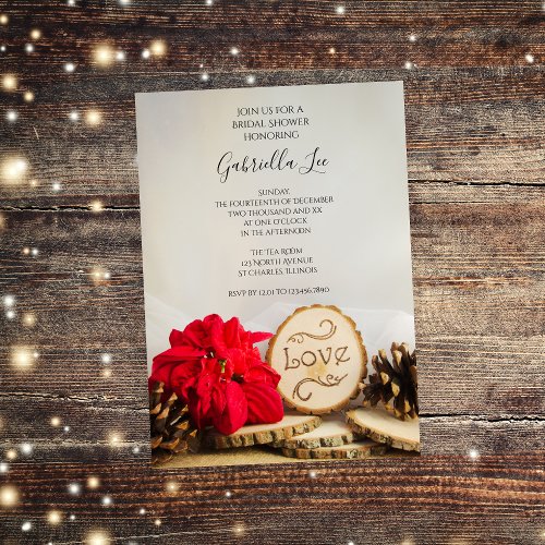 Rustic Poinsettia Woodland Winter Bridal Shower Invitation