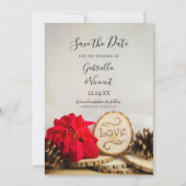 Rustic Poinsettia Woodland Winter Save the Date (Front)