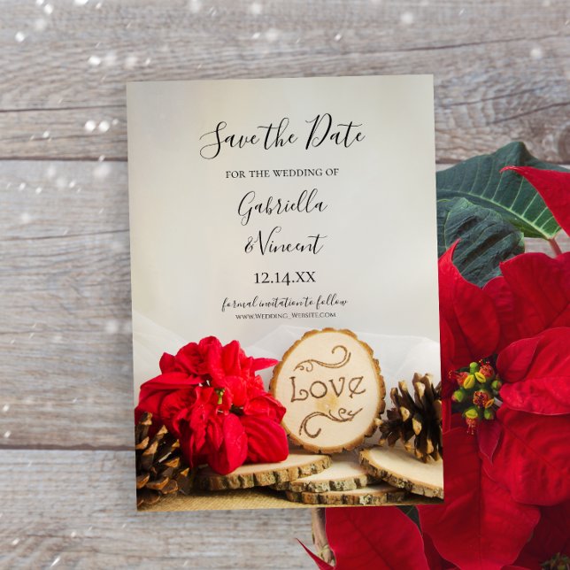 Rustic Poinsettia Woodland Winter Save the Date