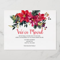 Rustic Poinsettias Berries We've Moved Holiday  Foil Invitation Postcard