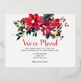 Rustic Poinsettias Berries We've Moved Holiday Foil Invitation Postcard