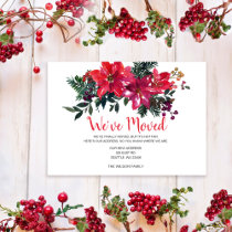 Rustic Poinsettias Berries We've Moved Holiday  Postcard