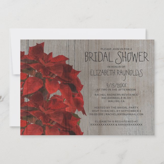 Rustic Poinsettias Bridal Shower Invitations (Front)