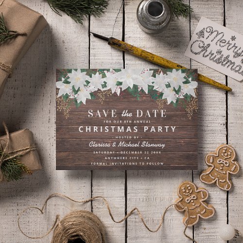 Rustic Poinsietta Christmas Save the Date Holiday Postcard