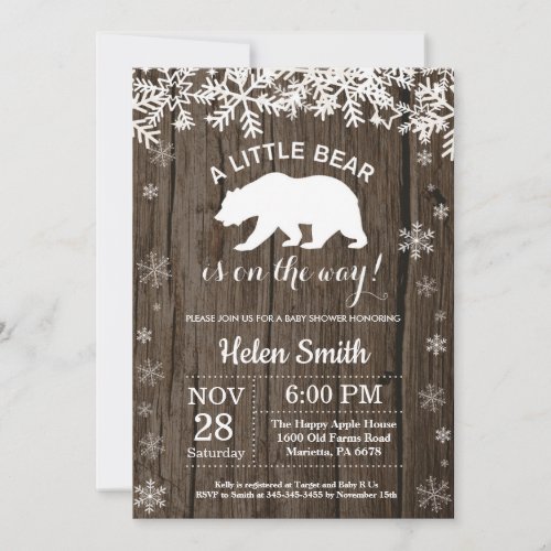 Rustic Polar Bear Winter Baby Shower Invitation