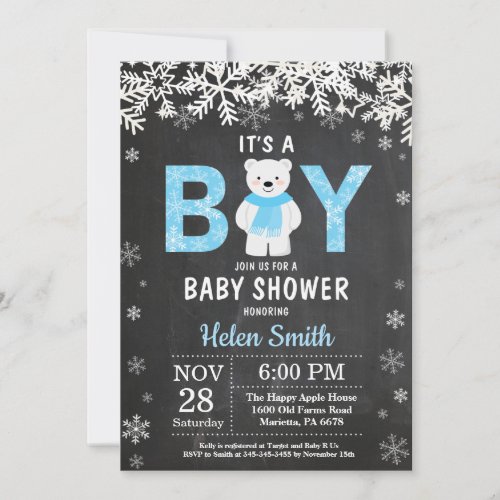 Rustic Polar Bear Winter Boy Baby Shower Invitation