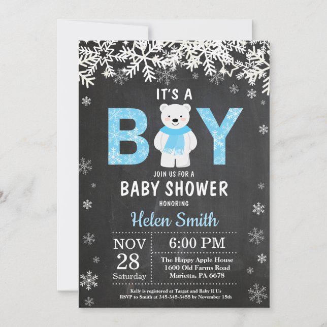 Rustic Polar Bear Winter Boy Baby Shower Invitation (Front)