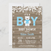 Rustic Polar Bear Winter Boy Baby Shower Invitation