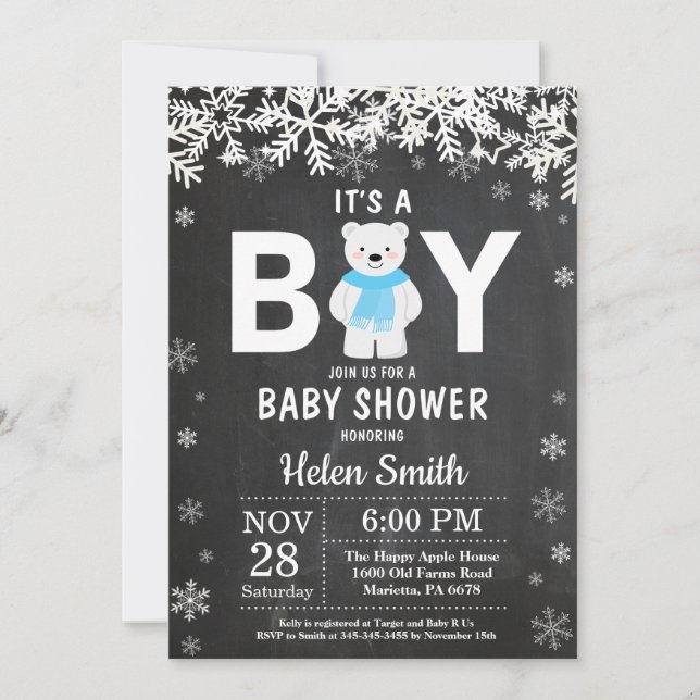 Rustic Polar Bear Winter Boy Baby Shower Invitation (Front)