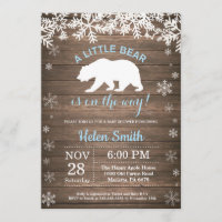 Rustic Polar Bear Winter Boy Baby Shower Invitation