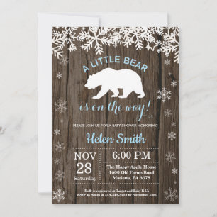 Rustic Polar Bear Winter Boy Baby Shower Invitation