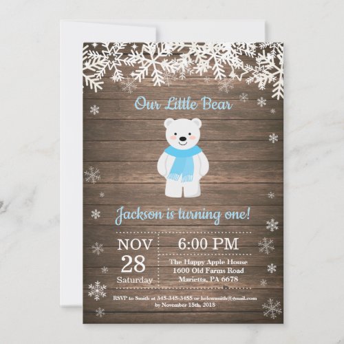 Rustic Polar Bear Winter Boy Birthday Invitation