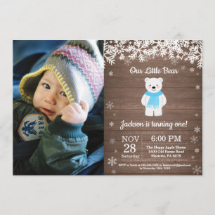 Rustic Polar Bear Winter Boy Birthday Photo Invitation