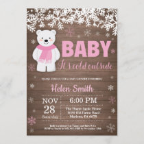 Rustic Polar Bear Winter Girl Baby Shower Invitation