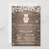 Rustic Polar Bear Winter Girl Baby Shower Invitation