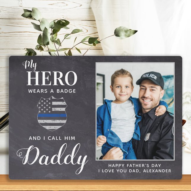 Rustic Police Dad Hero Daddy Personalized Photo Plaque (Creator Uploaded)