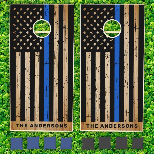 Rustic Police Flag Thin Blue Line Cornhole Set (Creator Uploaded)