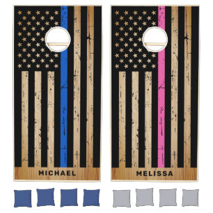Rustic Police Nurse Thin Blue Line Thin Pink Line Cornhole Set