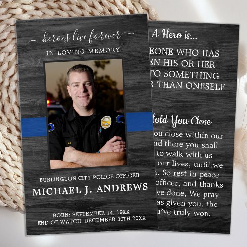 Rustic Police Officer Memorial Prayer Card