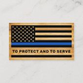 Rustic Police Officer Thin Blue Line Flag Wood Business Card (Back)